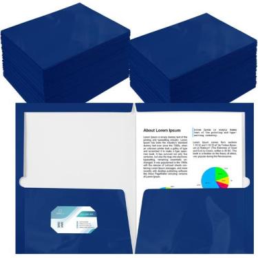 Imagem de Pasta Yeeqee, pacote com 200, papel laminado brilhante, azul, 2 bolsos