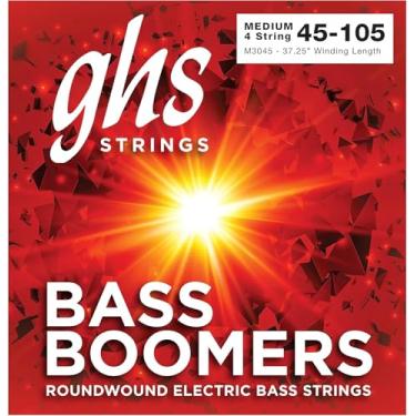 Imagem de GHS Strings Bumbos de baixo M3045 com 4 cordas, cordas de baixo elétricas niqueladas, escala longa, médio (.045-.105)