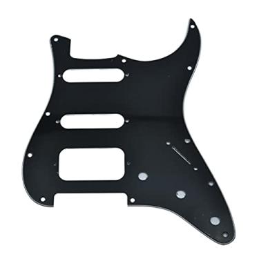 Imagem de KAISH 11 Furos Estilo Strat Moderno HSS Pickguard 2 Parafusos Canto Redondo Humbucking Montagem para Stratocaster/Strat Preto 3 Camadas