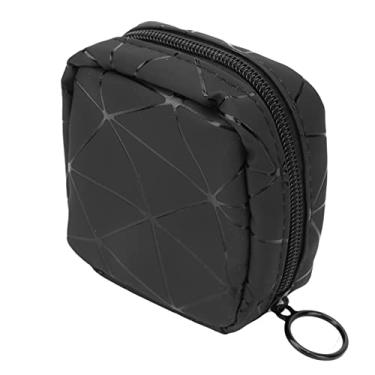 Imagem de Mbeysaq Mini bolsa de batom portátil de viagem com zíper de couro PU, organizador de maquiagem compacto para mulheres, prata, Preto