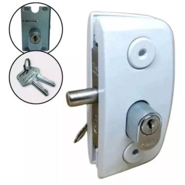 Imagem de Kit Fechadura 1520 Branco Blindex Porta De Abrir Vidro Temperado + Cha