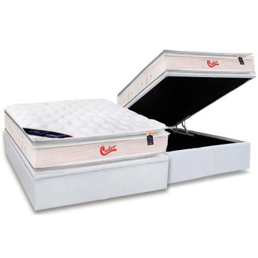 Imagem de Cama Box Baú Casal: Colchão Molas Pocket Ensacadas Castor Viategel SLX Double Face + Base CRC Courano White(138x188)