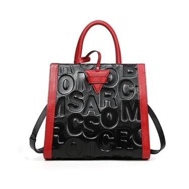 Imagem de Bolsa de mão de couro legítimo, mescla de cores, listras verticais, letra triangular, grande capacidade, bolsa de ombro transversal, bolsa de alça única