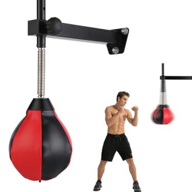 Imagem de Sacos rápidos para boxe, saco de pancadas com mola reforçada montado na parede forte durável saco de pancadas com suporte, altura ajustável, para crianças e adultos (preto/vermelho)