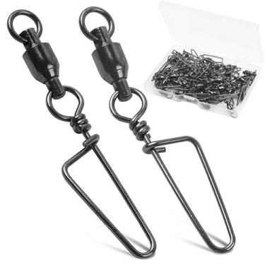 Imagem de Rolamento de esfera AGOOL de aço inoxidável giratório de pesca de alta resistência com trava de costura de encaixe soldado anéis giratórios de água salgada padrão de alta resistência 100% cobre com níquel revestido, Size 2+2(46lb) 40 Count