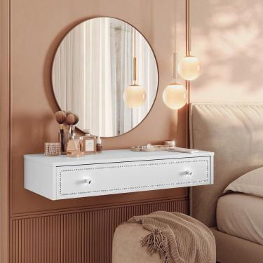 Imagem de Penteadeira Suspensa Strass Gaveta Com Divisória E Organizador 80cm Branco