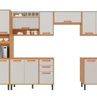 Imagem de Cozinha Modulada 6 Peças Napoles 14 Portas 2 Gavetas E Nicho Para Forno Cinamomo/off White