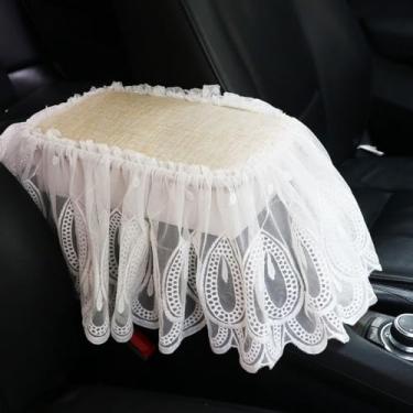 Imagem de MINGZAIQIPEI Capa de apoio de braço com babados de renda com borlas, capa de console central para carro, almofada de apoio de braço central para a maioria dos protetores de decoração de carros (3)