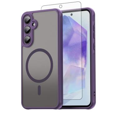 Imagem de Asuwish Capa de telefone para Samsung Galaxy A55 5G, compatível com Magsafe Magnetic, translúcido fosco antiimpressão digital, capa protetora à prova de quedas de grau militar A 55 55A A555G roxo