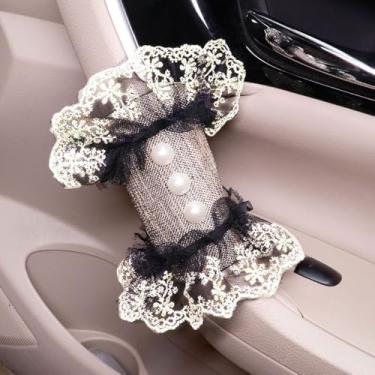 Imagem de MINGZAIQIPEI 2 peças capa de alça de garra de carro pérola de renda bonita, luvas de aderência de carro, capa de puxador de porta interna, protetor de alça acessórios interiores automotivos (1)