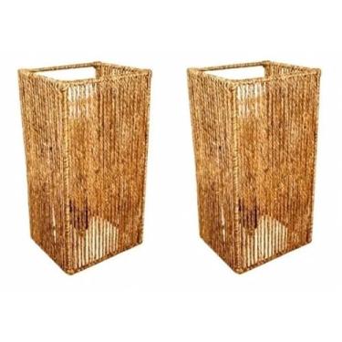 Imagem de kit 2 arandela de parede quadrada de palha de milho 25x15cm - Luminária - Decoração Sustentável