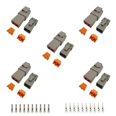 Imagem de 5 conjuntos 2 pinos DTP conector automotivo impermeável, 14-12 AWG 25A impermeável IP67 conectores elétricos macho e fêmea