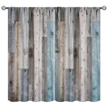 Imagem de YCness Cortinas de porta de tábuas antigas rústicas para casa de fazenda, cabana de madeira, tema rural, arte impressa, cortinas de janela para quarto, sala de estar, cozinha, conjunto de tecido, 2