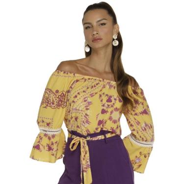 Imagem de Blusa Onça Preta Bata Compose V23 Amarelo Feminino-Feminino