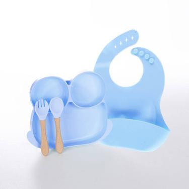 Imagem de Kit De Refeição Infantil Treinamento Alimentar 4 Peças Silicone Azul