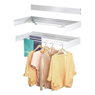 Imagem de Varal de Parede Retrátil, Varal Retrátil Dobrável 5 Varetas, 70 cm, 5 Varetas, Dobrável, Branco, Suporta até 5 kg