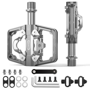 Imagem de CXWXC Pedais de Mountain Bike compatíveis com chuteiras Shimano SPD – Pedal de dois lados, plataforma de bicicleta de 9/40.6 cm e pedais sem clipe para estrada, MTB e bicicletas híbridas (titânio)