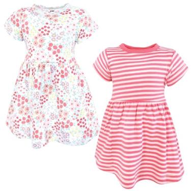 Imagem de Luvable Friends Hudson Baby Vestidos de manga curta 2 unidades, Floral rosa vívido, 0-3 Meses