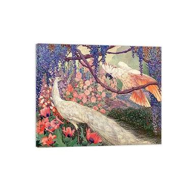 Imagem de Pintura famosa arte de parede - pavão e papagaio-animal impressão em tela - pintura de arte para decoração de parede de sala de estar - pôster de reproduções 90 x 110 cm 35 x 43 polegadas tela