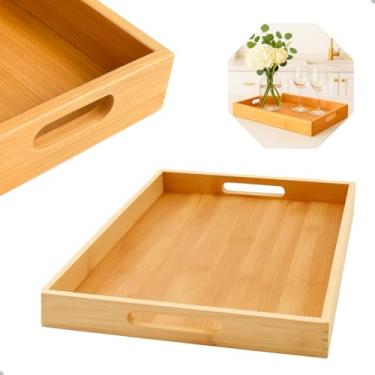Imagem de Bandeja Retangular de Bambu com Alça, 33,5 x 22 x 3 cm - Chá, Café Decoração
