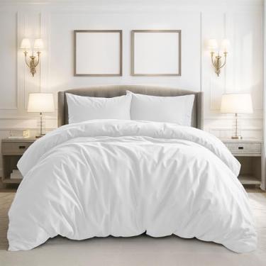 Imagem de Pure Bedding Capa de edredom King Size – Conjunto de cama extramacia de 3 peças, inclui 1 capa de edredom 264 x 234 cm com fecho de zíper e 2 fronhas, edredom não incluído, branco