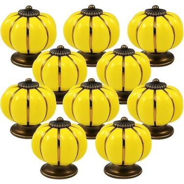 Imagem de Kit 10 Puxador de Porcelana Cerâmica Abóbora Gaveta Armário Móveis Retrô Vintage Colonial Amarelo C1005 – Casa Nobile