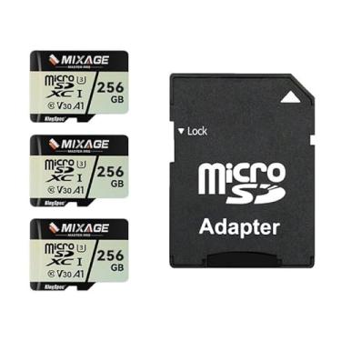 Imagem de MIXAGE Cartão de memória MicroSDXC de 256 GB U3 V30 A1 UH-I, 100 MB/s leitura 60 MB/s gravação 4K UHD para telefones Android, consoles de jogos, câmeras de ação de segurança Dash Cam (pacote com 3)