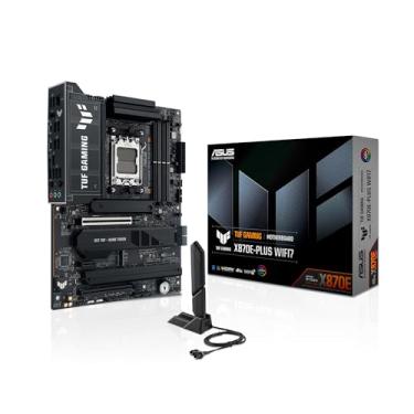 Imagem de Placa-mãe TUF Gaming X870E-PLUS WIFI7 AMD X870E ATX com estágios de potência de 16+2+1 80A, suporte DDR5 com AEMP, PCIe 5.0 x16 com slot PCIe Q-Release Slim, quatro slots M.2, WiFi 7 com antena ASUS
