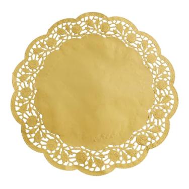 Imagem de Phantomon 100 peças de papel de renda dourada de 35,5 cm – Jogo americano descartável de folha dourada para bolos, exibição de sobremesa, mesa de jantar, casamentos, festas de aniversário (ouro, 35,5