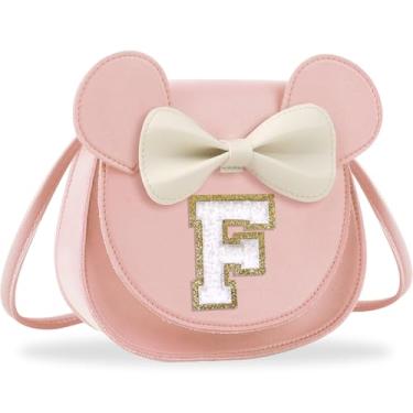 Imagem de Presentes de aniversário para meninas de 2, 3, 4, 5, 6, 7, 8, 9 e 10 anos de idade, bolsa infantil infantil para meninas pequenas com laço de orelha de rato personalizado, Pequeno-rosa-branco, F, F