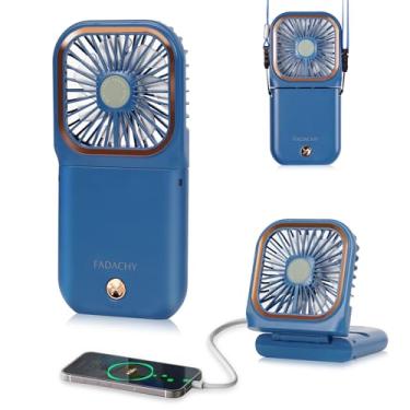 Imagem de FADACHY Mini Ventilador de Mão, Ventilador Portátil, Ventilador de Mão Pequeno, Ventilador Pessoal Dobrável Usb Recarregável, Ventilador de Pescoço Pendurado de 3000 Mah com 3 Velocidades, Azul