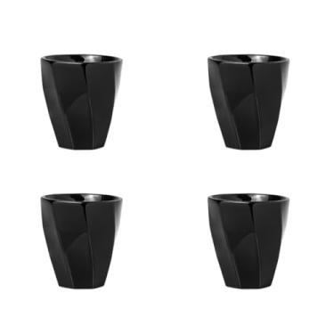 Imagem de Conjunto 4 Copos Cerâmicos Louça 260ml Design Moderno, Ideal para Café, Chá, Bebidas Quentes, Porta Objetos e Escovas - E-FCS Store (Preto)