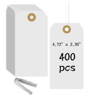Imagem de Etiquetas de envio em branco com arame - 400 peças Etiqueta Manila para pendurar com ilhó reforçado, etiquetas de presente de exibição de preço para produtos joias roupas 12 cm x 6 cm