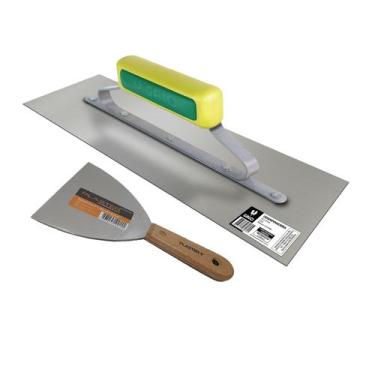 Imagem de Kit desempenadeira galo inox 12x40 + espátula inox
