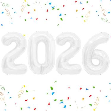 Imagem de Balões de 2026, números de balões 2026, balões com números de folha de 101 cm para festivais de véspera de ano novo, Natal, aniversário, casamento, aniversário, festa de aniversário, decorações de ano