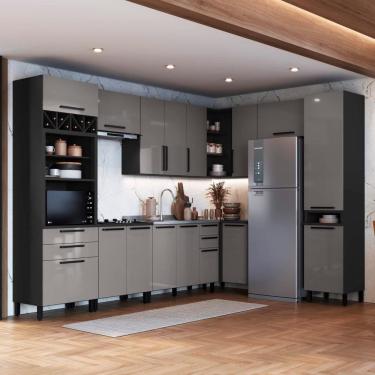 Imagem de Cozinha Modulada Completa Fidelitá Mônaco 9 Peças 549cm 16 Portas 4 Gavetas Sem Tampo Chumbo/titânio