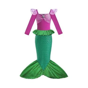Imagem de Vestido de Princesa Ariel - Pequena Sereia - Manga Curta em Tule para 