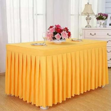 Imagem de Toalha de mesa para casamento, retangular, com saia, estilo babado, para festa, hotel, reunião, banquete, decoração para show, dourada, 240 C x 60 L x 75 A