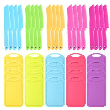 Imagem de Lanties Conjunto de 40 peças de tábua de corte e facas infantis de plástico seguro, tábua de cortar para crianças, utensílios de cozinha coloridos para salada, frutas, legumes