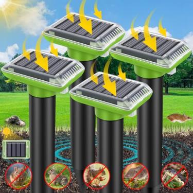 Imagem de Repelente ultrassônico de toupeiras ao ar livre, pacote com 4 repelentes de esquilos, movido a energia solar para gramado e jardim, armadilhas à prova d'água, repele eficazmente ratazanas de gopher