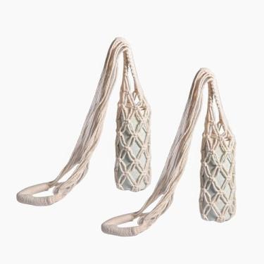 Imagem de Eiyye Suporte de garrafa de macramê com 2 peças de tecido de algodão para garrafas de 8,9 cm de diâmetro, sacola de bebida para água, vinho, latas