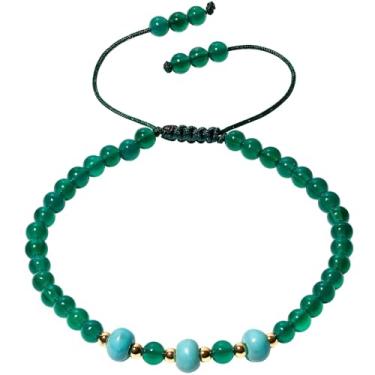 Imagem de XHUUU Pulseiras espirituais de ágata verde/turquesa riqueza boa sorte joias de reiki pulseiras com contas para mulheres equilíbrio de energia positivo ajustável