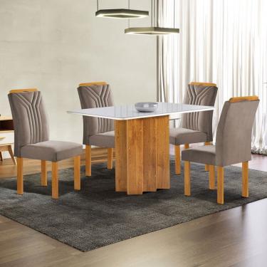Imagem de Mesa de Jantar 4 Lugares Lorena Londres com Vidro Cinamomo/Off White/Bege Escuro - Cel Móveis
