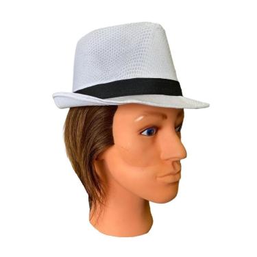 Imagem de Kit 10 Chapéus Malandro Carnaval Fantasia Branco Com Preto