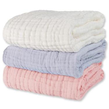 Imagem de Conjunto de toalhas de banho para bebês WinReal Muslin, pacote com 3, 