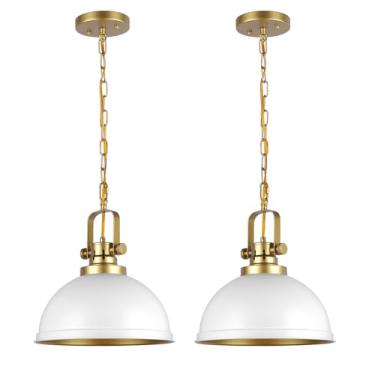 Imagem de Mgcanyu Luzes pendentes brancas e douradas, ilha de cozinha, pacote com 2, iluminação moderna com pingente de cúpula branca fosca para cozinha, sala de estar, sala de jantar, restaurante, corredor