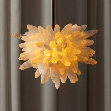 Imagem de Luminária pendente de cristal de selenita, lustre de esfera de esfera de planetas de cristal, luz de teto de selenita, luminárias pendentes naturais para salas de estar, salas de jantar, cozinhas e