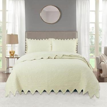 Imagem de Mantas E Colchas De Algodão Acolchoadas, Colchas E Mantas De Casal King Size, Colcha Super King Double Size, 3 Peças Colcha De Cama Para Casal, Beige, 230 * 250CM