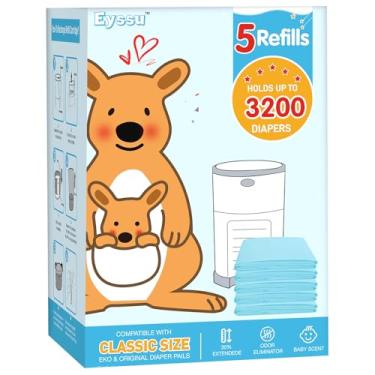 Imagem de Pacote com 5 sacos de recarga de fraldas compatíveis com o balde de fraldas Dekor Classic, refis de 40% de comprimento extra para até 3200 fraldas, controle de odor multicamadas engrossado (perfume de