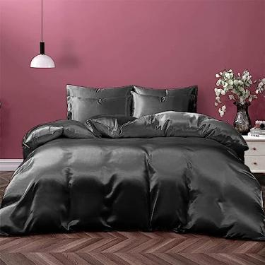 Imagem de Cloud Fino Conjunto de lençóis de cetim de seda | Conjunto de lençóis de cetim de seda 100% pura 7 peças de lençol com elástico de seda bolso profundo de 38 cm, lençol de cima de seda, conjunto de capa de edredom e fronhas!!(King cinza escuro)